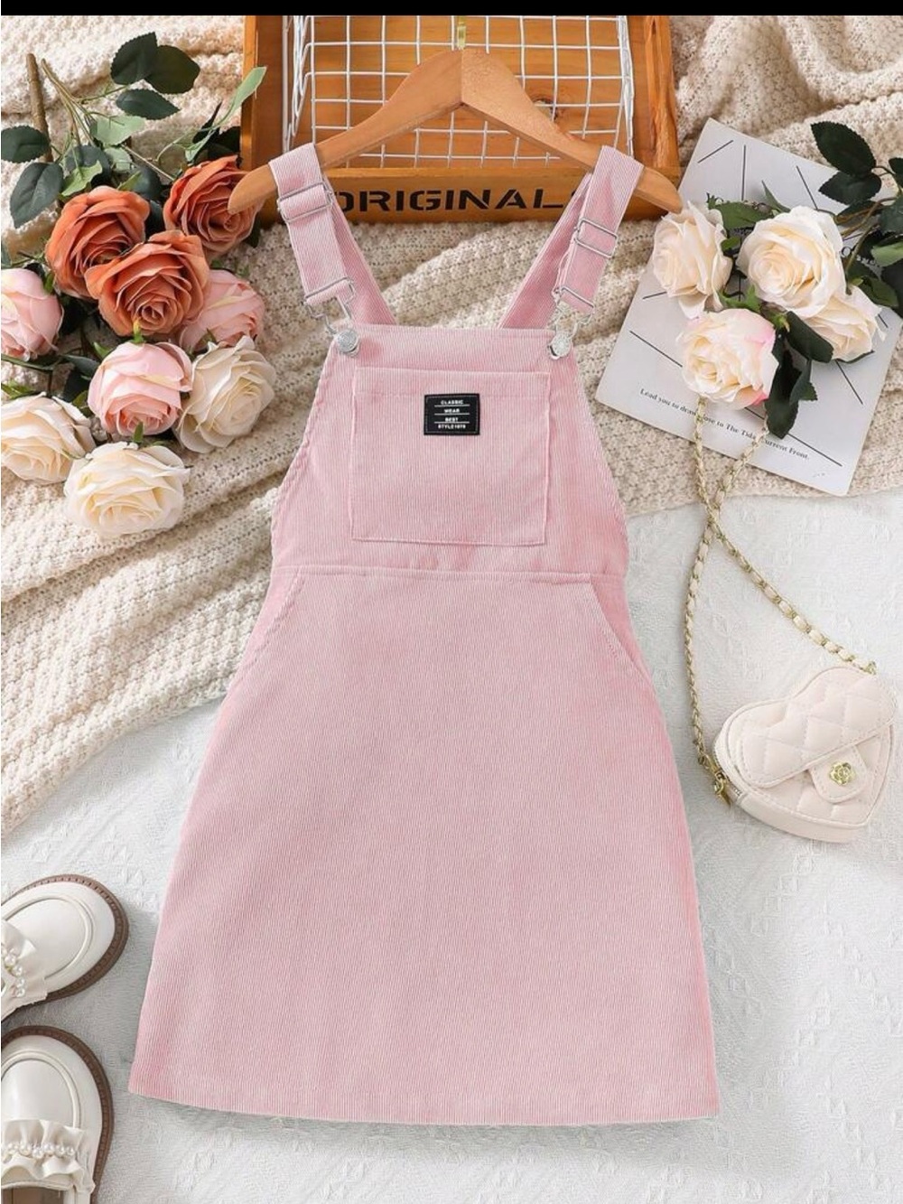 SHEIN Pink Corduroy Pinafore Dress for Kids